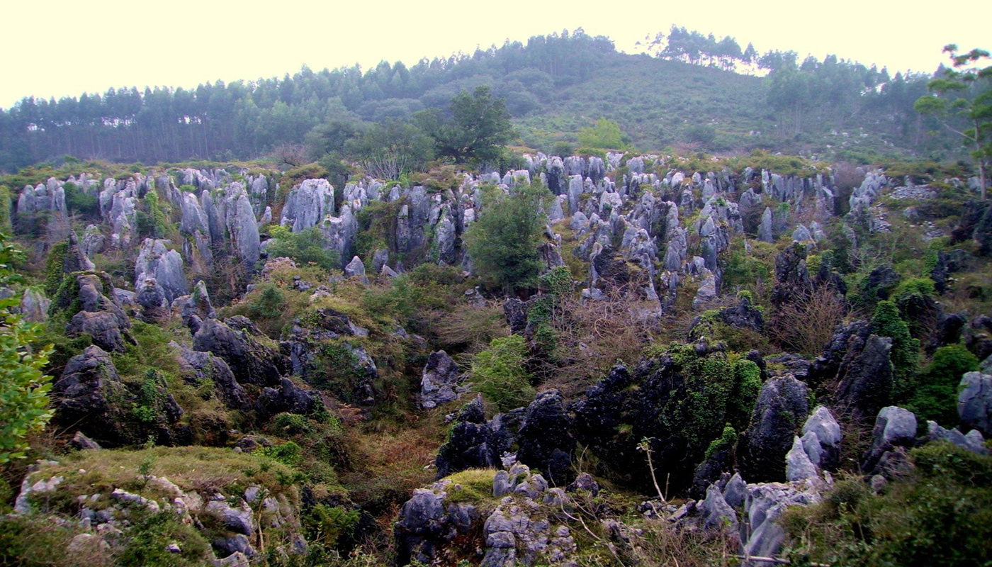 Ancienne mine de minéral de fer dans la Montagne Vizmaya, Cantabria (Espagne). Il a approvisionné de minéral à la Réelle Usine d'artillerie de La Cavada